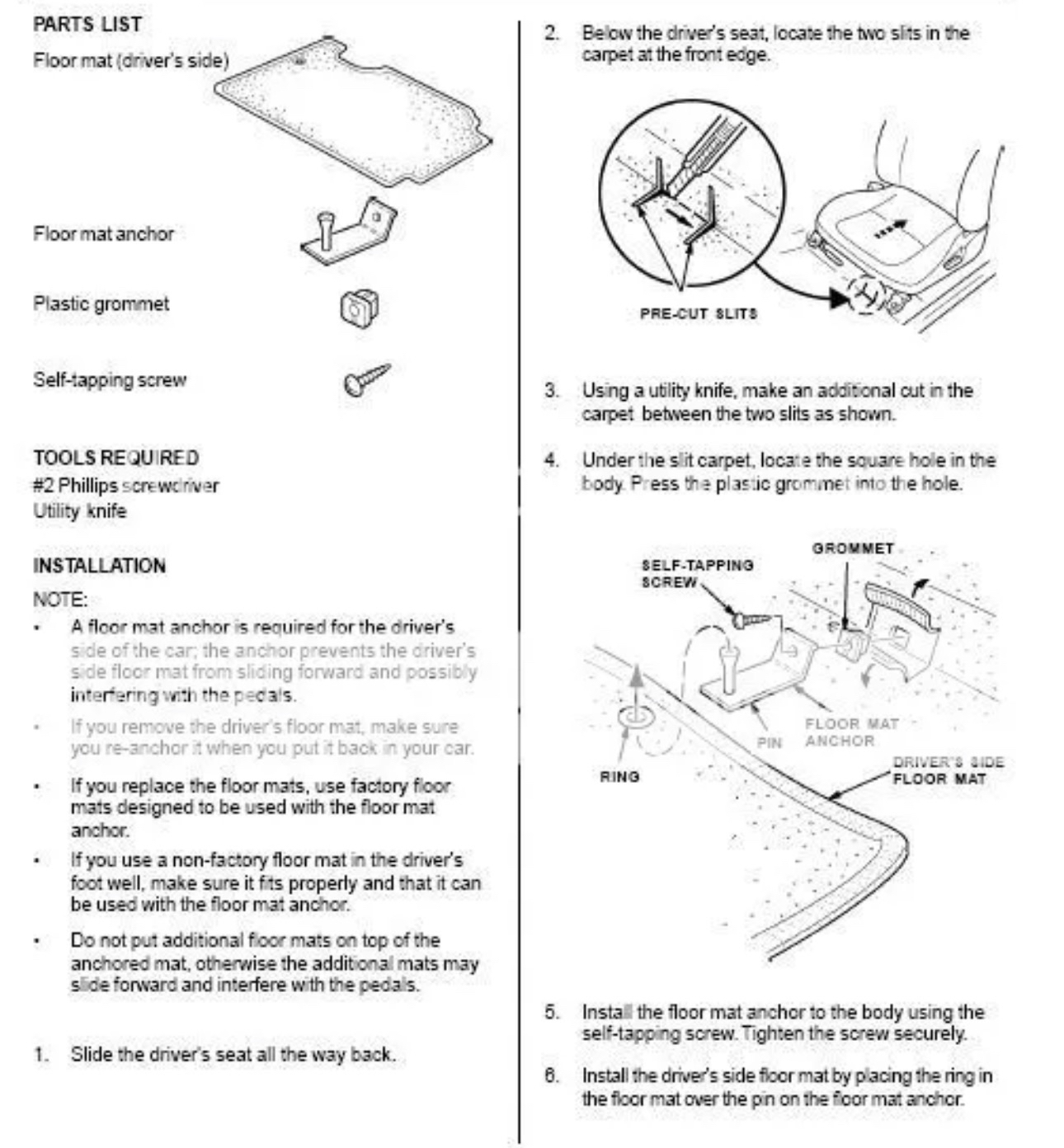Honda/Acura Floor Mat Holder - DC2 DC4 EG EK RD1 BB6